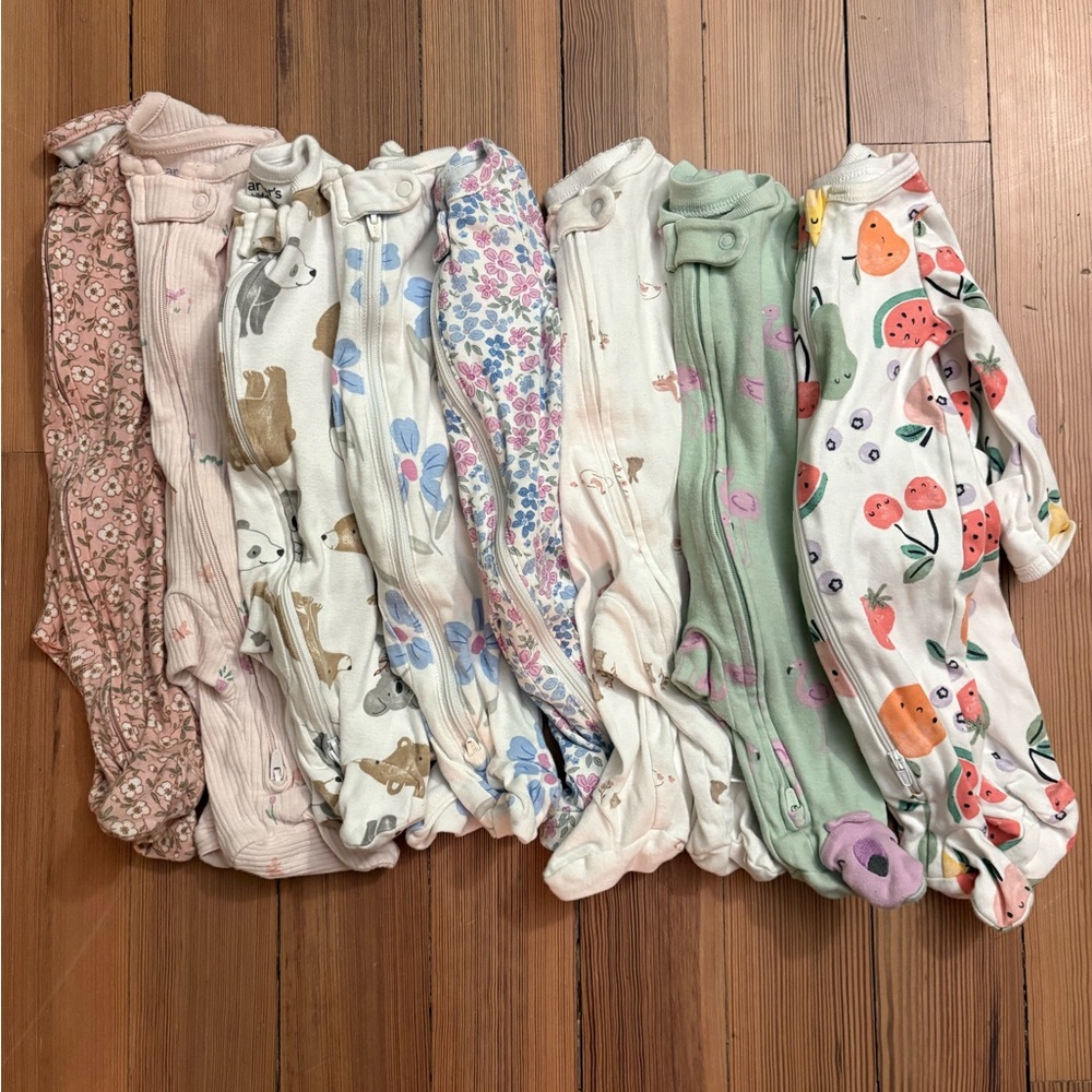 Baby Footed Sleepers Lot - Floral, Animal & Fruit Prints